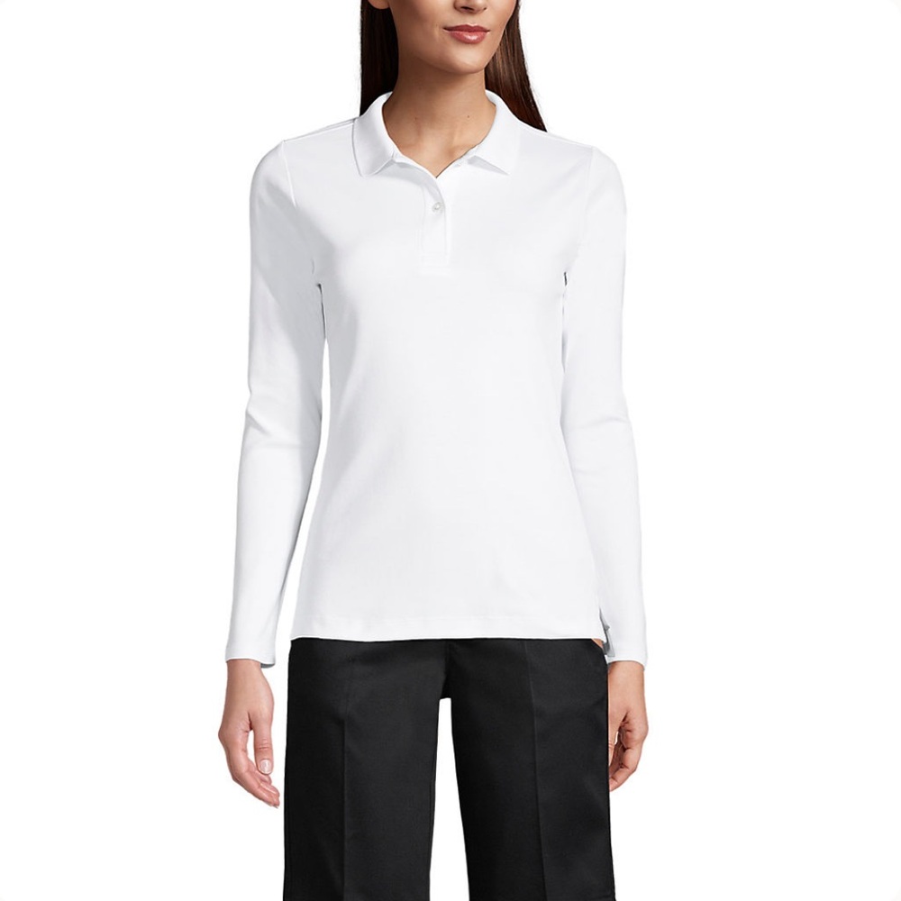 NWT Land’s End White Long Sleeve Polo x 2
